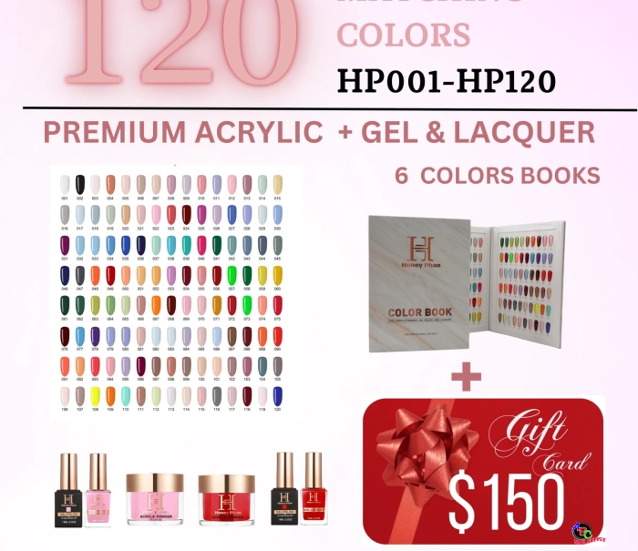 FULL LINE 4 IN 1 PREMIUM ACRYLIC + GEL & LACQUER 120 COLORS ( HP001-HP120)